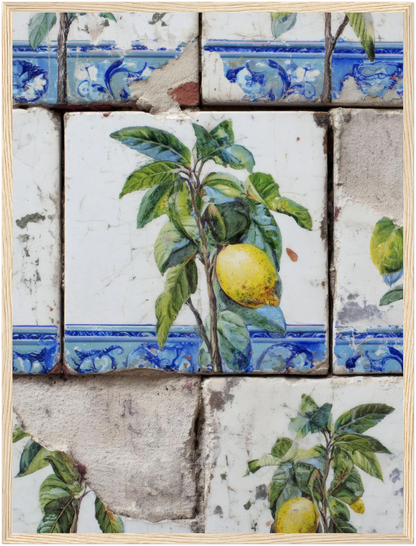 Wooden Framed Realistic Portuguese Lemon Azulejo Print - CITTRA Collective 45x60 cm / 18x24″ / Wood frame