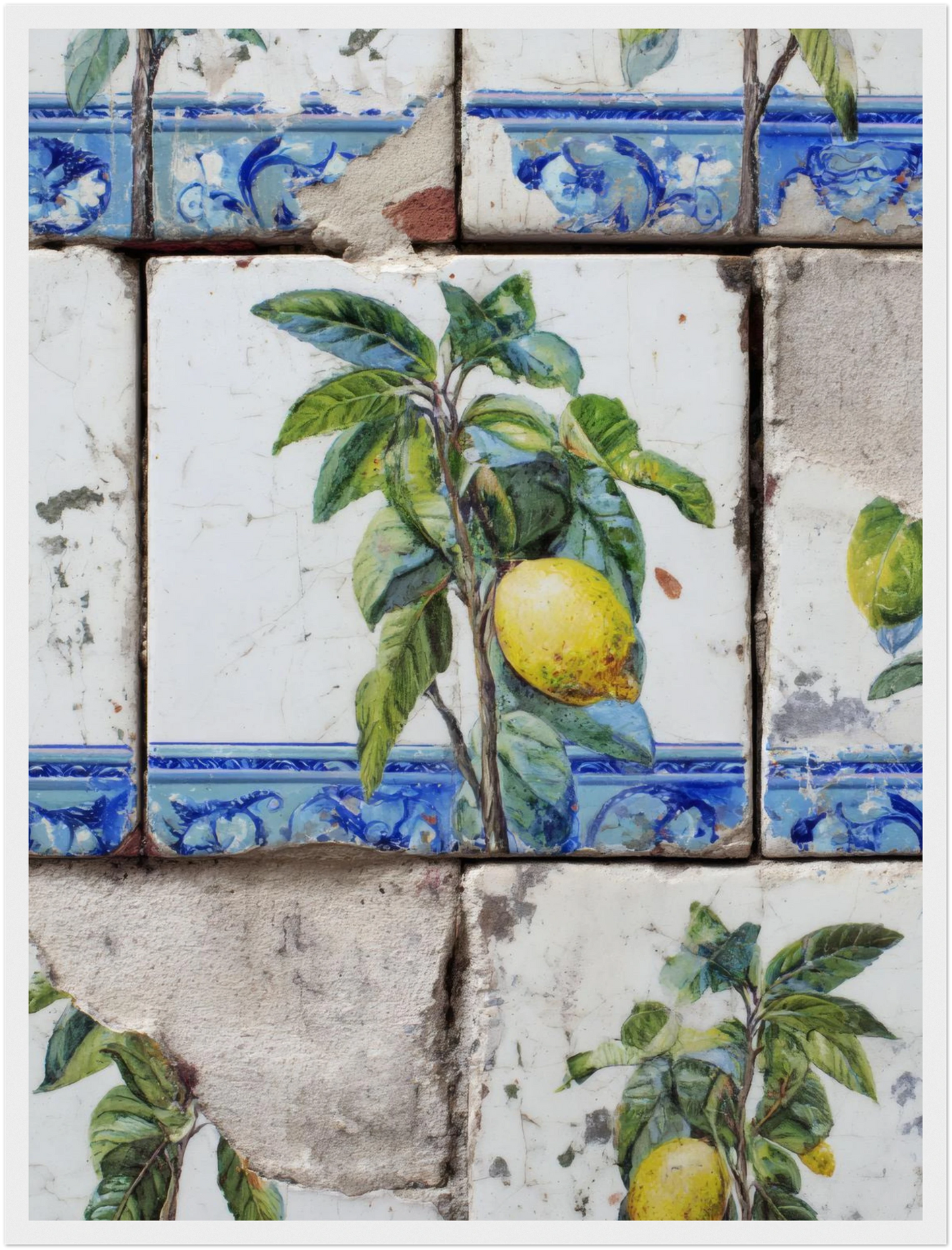 Wooden Framed Realistic Portuguese Lemon Azulejo Print - CITTRA Collective 45x60 cm / 18x24″ / White frame
