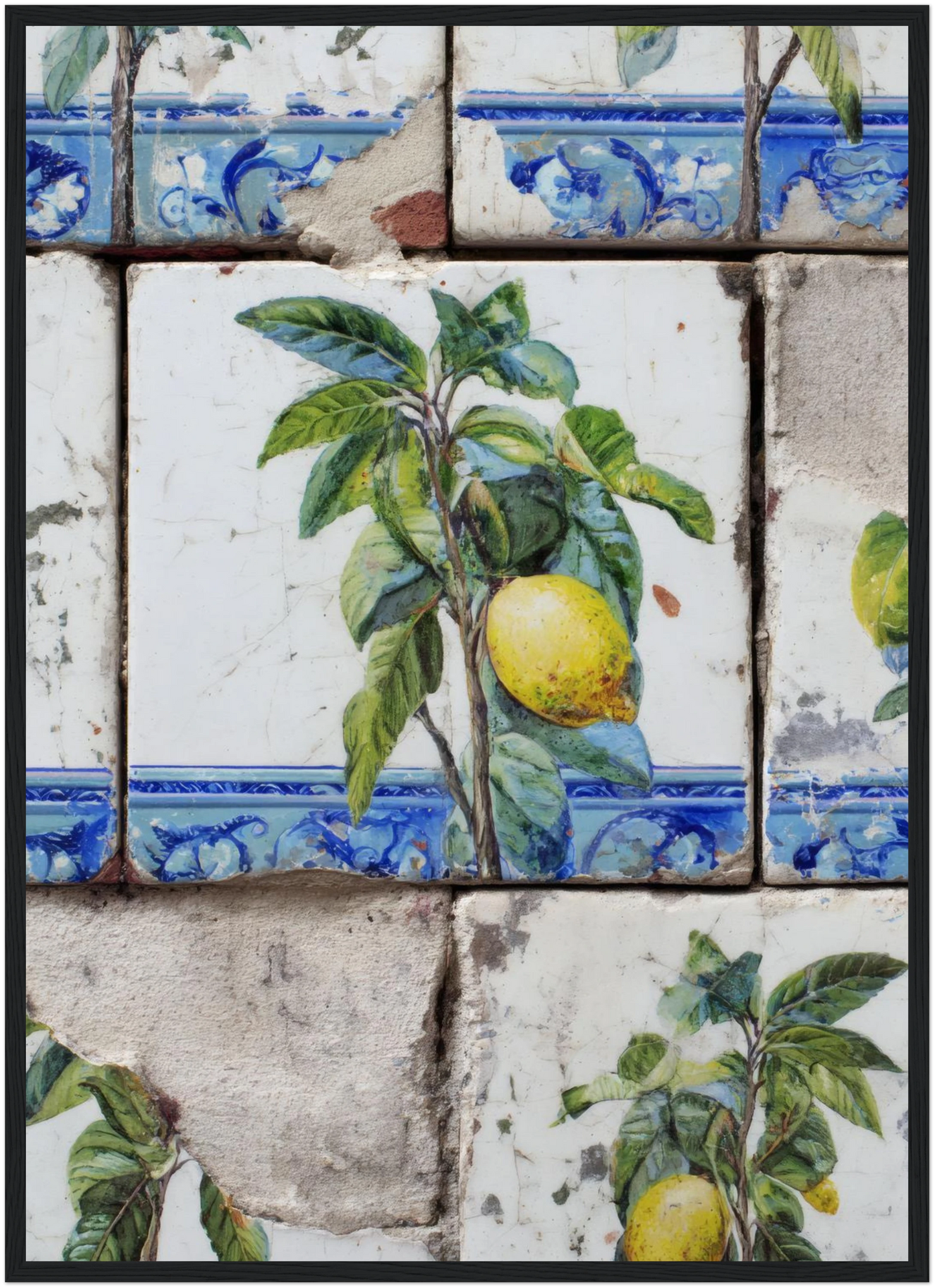 Wooden Framed Realistic Portuguese Lemon Azulejo Print - CITTRA Collective 50x70 cm / 20x28″ / Black frame