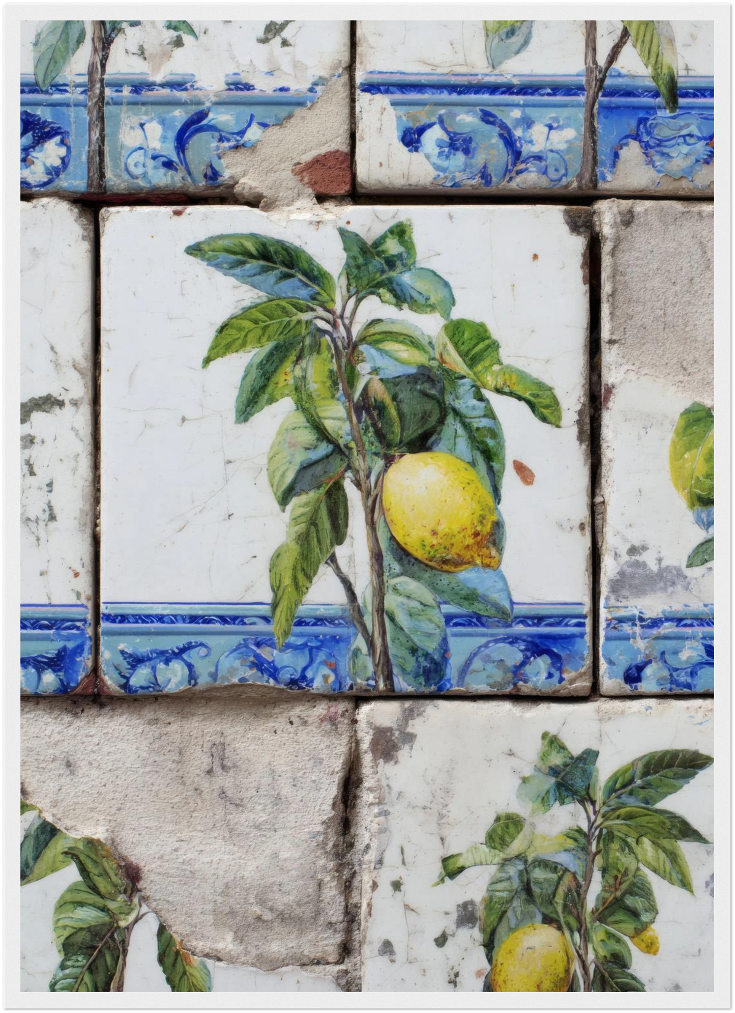 Wooden Framed Realistic Portuguese Lemon Azulejo Print - CITTRA Collective 50x70 cm / 20x28″ / White frame