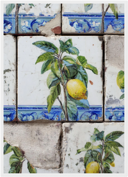 Wooden Framed Realistic Portuguese Lemon Azulejo Print - CITTRA Collective 50x70 cm / 20x28″ / White frame