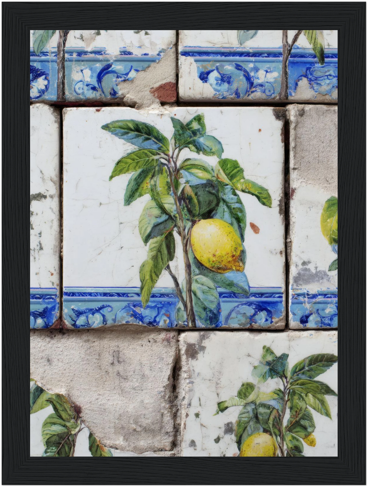 Wooden Framed Realistic Portuguese Lemon Azulejo Print - CITTRA Collective 13x18 cm / 5x7″ / Black frame