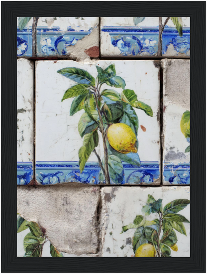 Wooden Framed Realistic Portuguese Lemon Azulejo Print - CITTRA Collective 13x18 cm / 5x7″ / Black frame