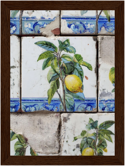 Wooden Framed Realistic Portuguese Lemon Azulejo Print - CITTRA Collective 13x18 cm / 5x7″ / Dark wood frame