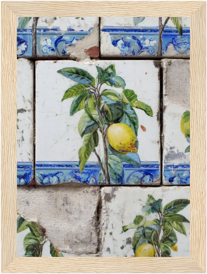 Wooden Framed Realistic Portuguese Lemon Azulejo Print - CITTRA Collective 13x18 cm / 5x7″ / Wood frame