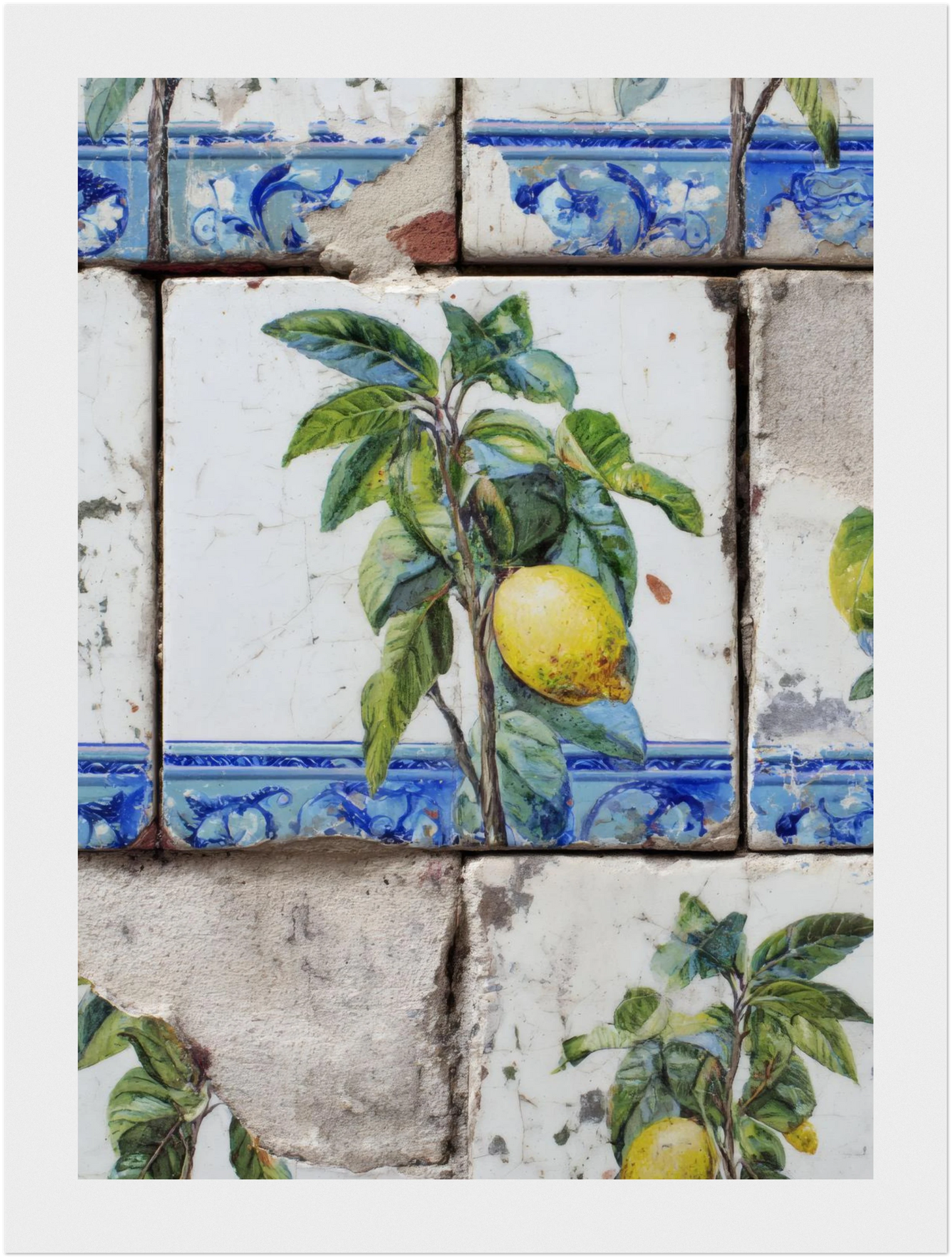 Wooden Framed Realistic Portuguese Lemon Azulejo Print - CITTRA Collective 13x18 cm / 5x7″ / White frame