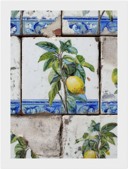 Wooden Framed Realistic Portuguese Lemon Azulejo Print - CITTRA Collective 13x18 cm / 5x7″ / White frame