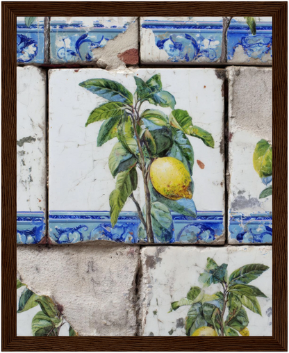 Wooden Framed Realistic Portuguese Lemon Azulejo Print - CITTRA Collective 20x25 cm / 8x10″ / Dark wood frame