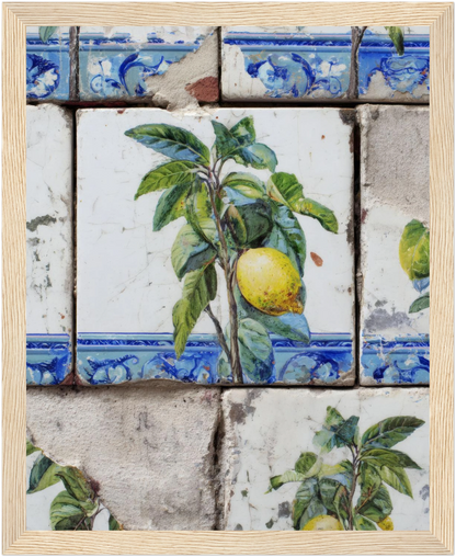 Wooden Framed Realistic Portuguese Lemon Azulejo Print - CITTRA Collective 20x25 cm / 8x10″ / Wood frame