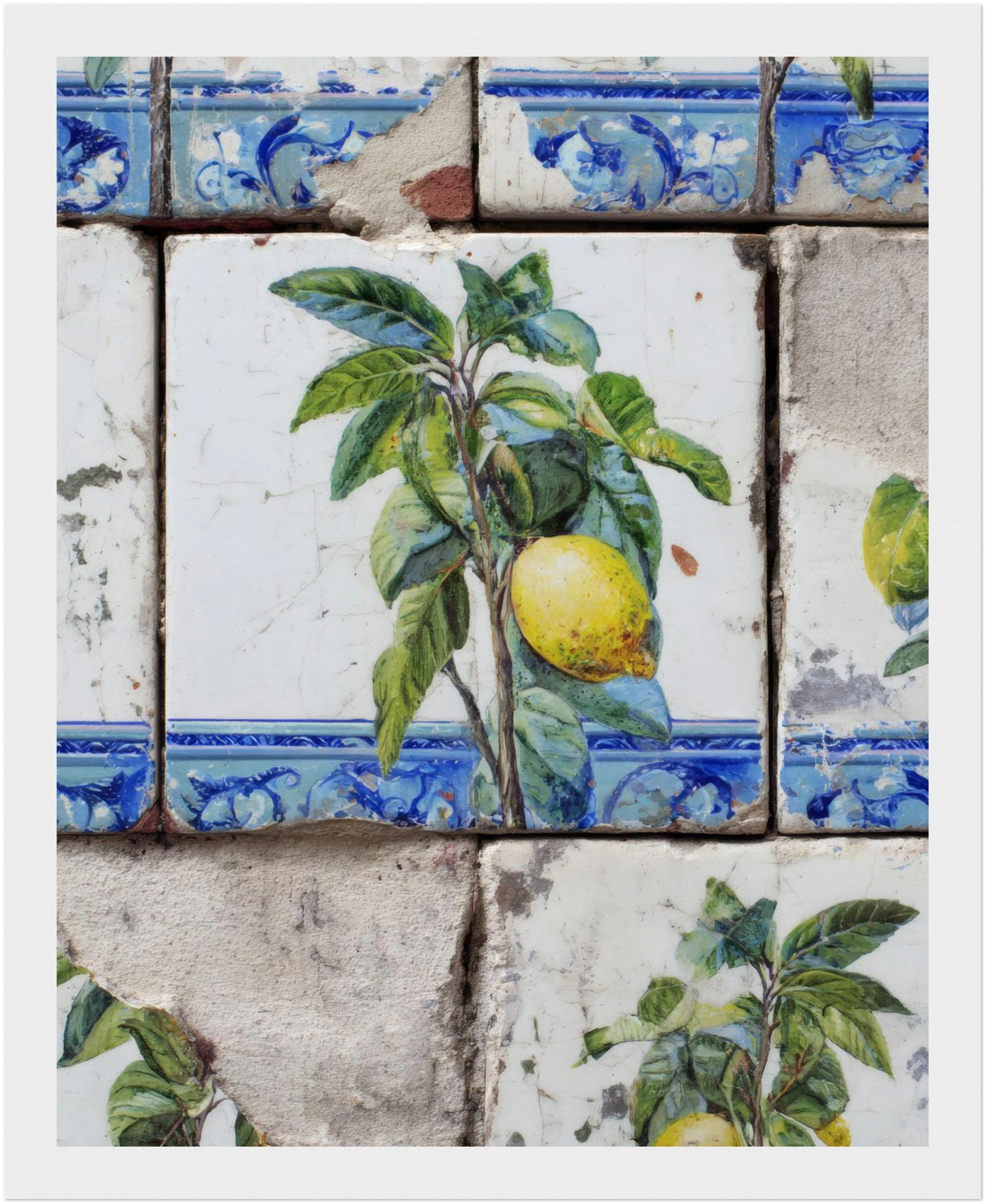 Wooden Framed Realistic Portuguese Lemon Azulejo Print - CITTRA Collective 20x25 cm / 8x10″ / White frame