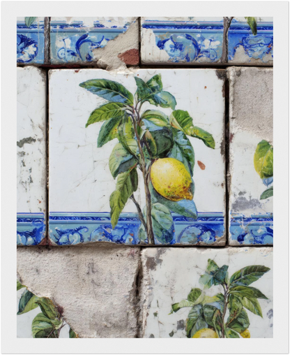 Wooden Framed Realistic Portuguese Lemon Azulejo Print - CITTRA Collective 20x25 cm / 8x10″ / White frame