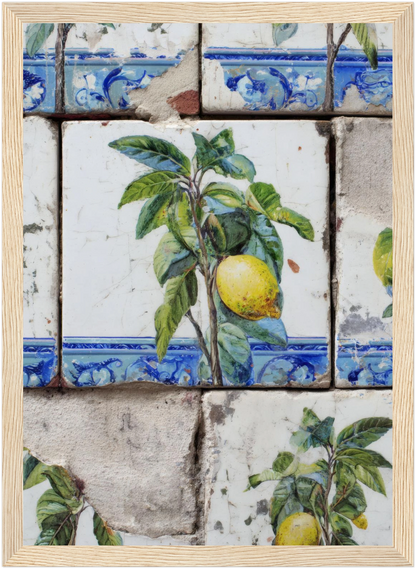 Wooden Framed Realistic Portuguese Lemon Azulejo Print - CITTRA Collective 21x29.7 cm / 8x12" / Wood frame