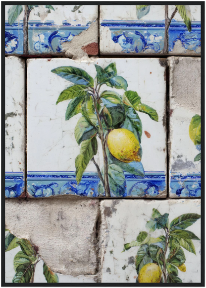 Wooden Framed Realistic Portuguese Lemon Azulejo Print - CITTRA Collective A1 (59.4 x 84.1  cm) / Black frame