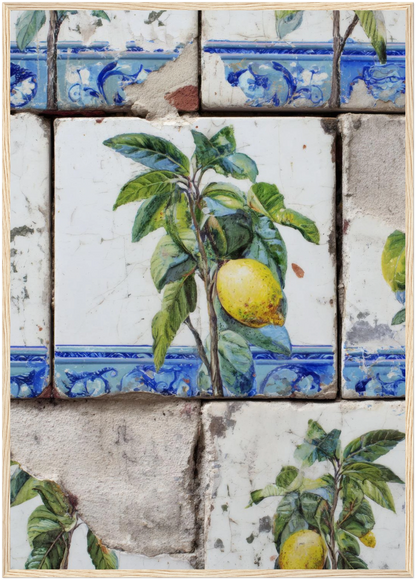 Wooden Framed Realistic Portuguese Lemon Azulejo Print - CITTRA Collective A1 (59.4 x 84.1  cm) / Wood frame