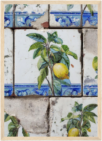 Wooden Framed Realistic Portuguese Lemon Azulejo Print - CITTRA Collective A3 (29.7 x 42  cm) / Wood frame