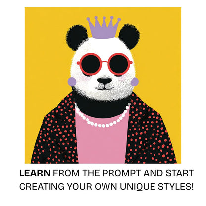Flat graphic illustration of an anthropomorphic panda wearing sunglasses and a crown on a solid yellow background