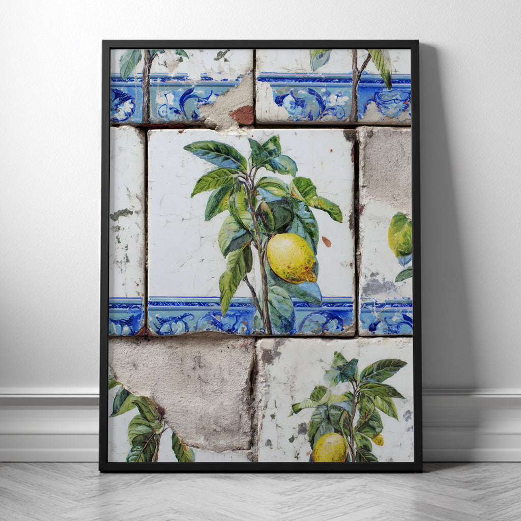 Wooden Framed Realistic Portuguese Lemon Azulejo Print - CITTRA Collective 