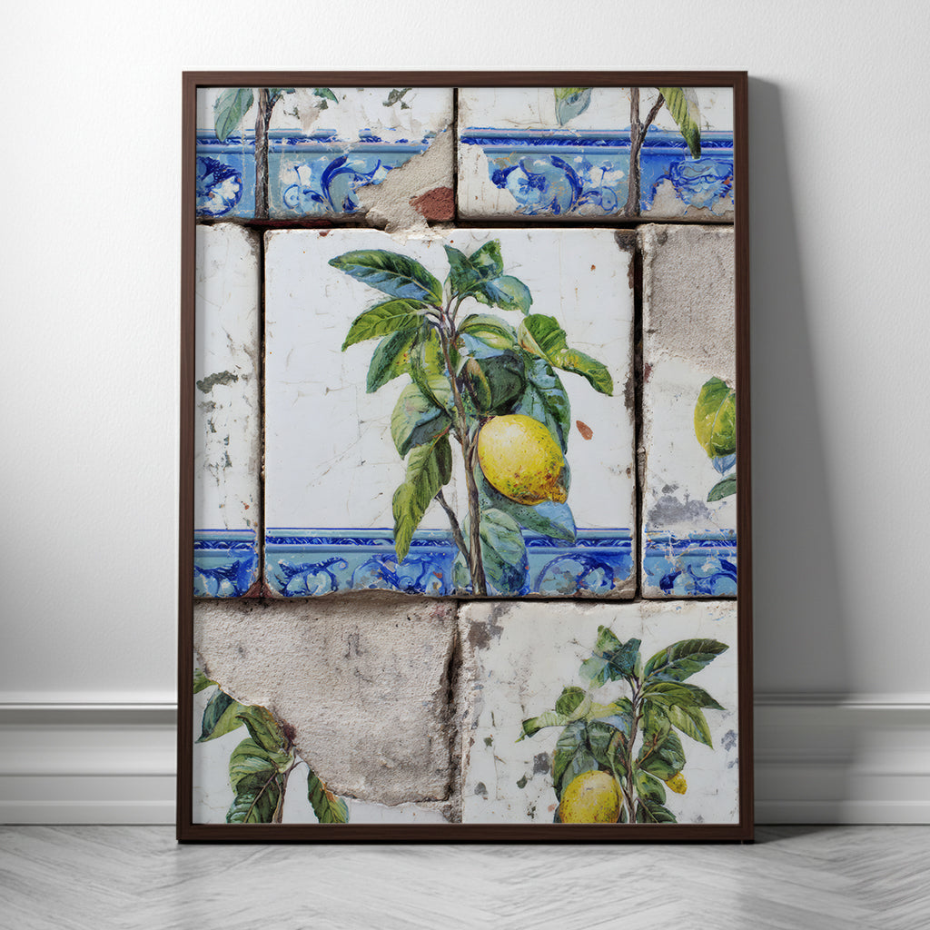 Wooden Framed Realistic Portuguese Lemon Azulejo Print - CITTRA Collective 