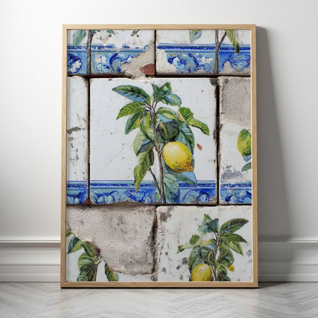 Wooden Framed Realistic Portuguese Lemon Azulejo Print - CITTRA Collective 