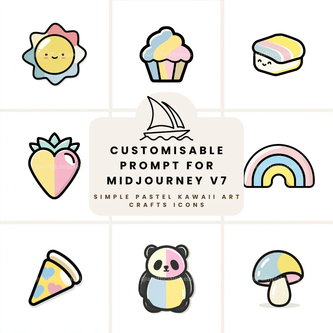 Flat Kawaii Icon AI Art Prompt for Midjourney AI Image Generator - CITTRA Collective