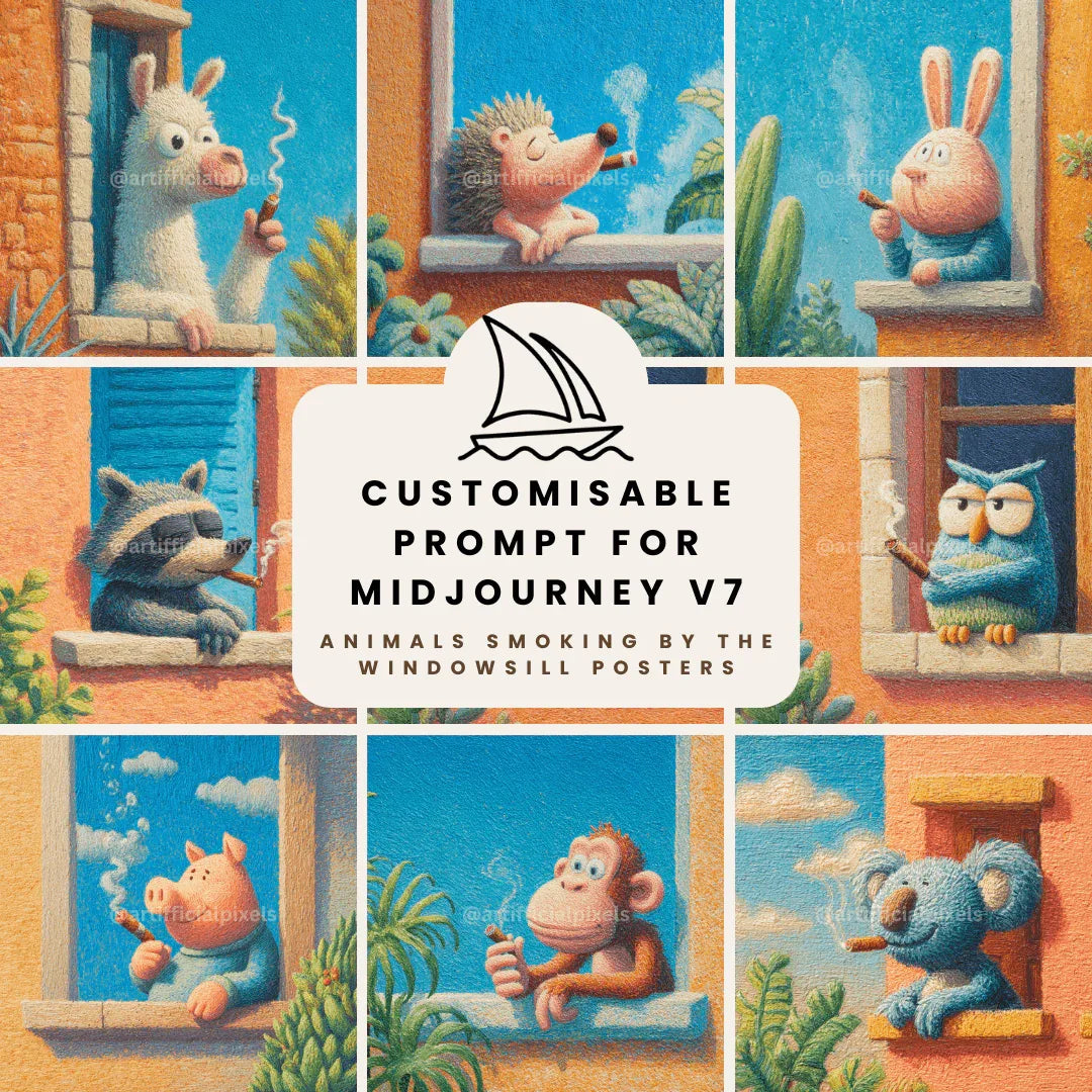 Midjourney Prompt for Cartoon Animals Smoking in Crayon Art Style - CITTRA Collective
