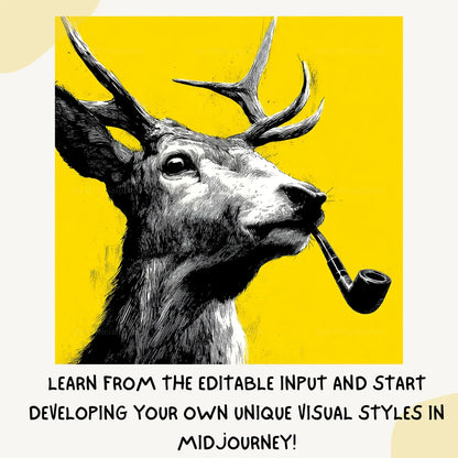 midjourney-generated-vintage-pop-art-portrait-of-a-pipe-deer-in-profile-on-a-yellow-background