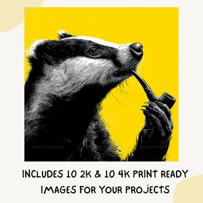 midjourney-generated-vintage-pop-art-portrait-of-a-pipe-smoking-badger-in-profile-on-a-yellow-background