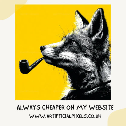 midjourney-generated-vintage-pop-art-portrait-of-a-pipe-smoking-fox-in-profile-on-a-yellow-background