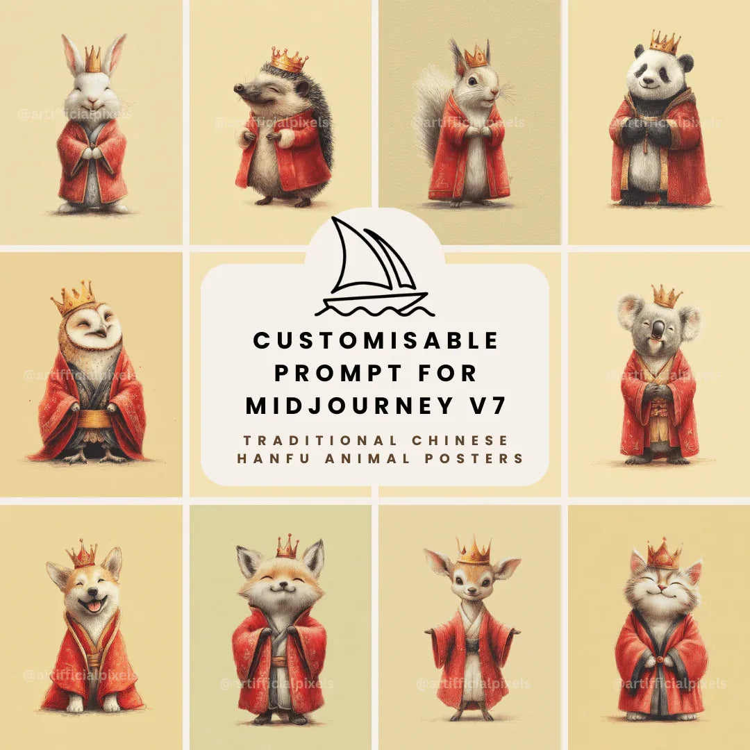 Midjourney Prompt for Creating Cute Hanfu Animal AI Generated Art Posters - CITTRA Collective