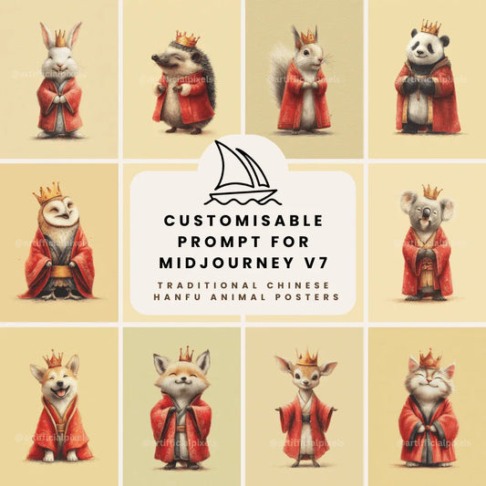 Midjourney Prompt for Creating Cute Hanfu Animal AI Generated Art Posters - CITTRA Collective
