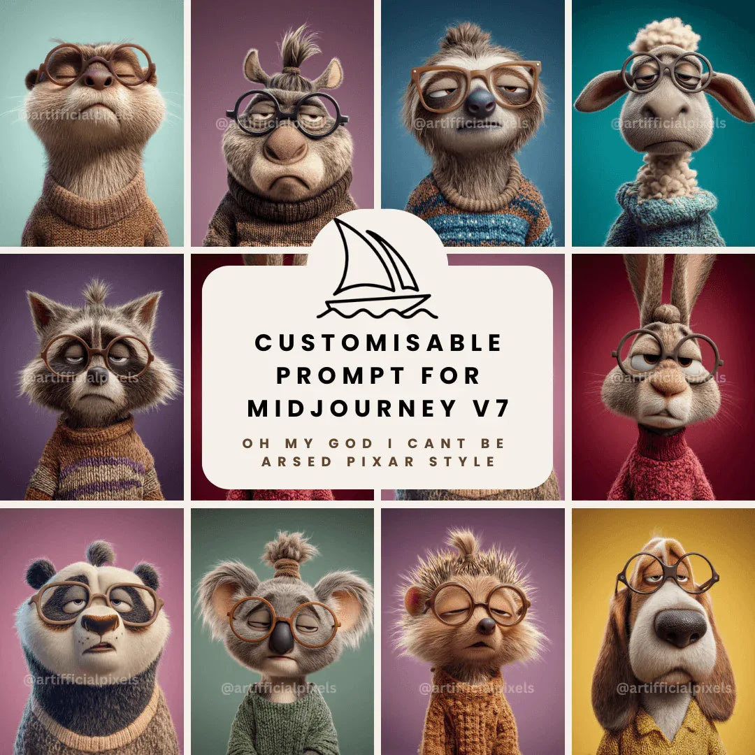 Midjourney Prompt for Creating Fed Up Pixar Style Animal Portraits - CITTRA Collective