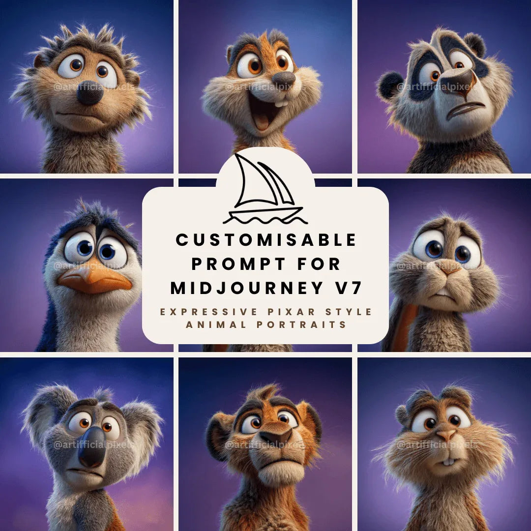 Expressive Pixar Style Animal Midjourney Prompt Bundle - CITTRA Collective