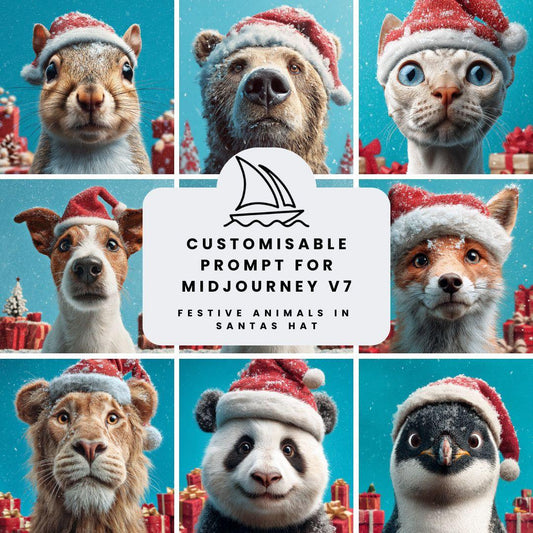 Portraits of Festive Animals Wearing Santa Hats | Midjourney Prompt Bundle - CITTRA Collective