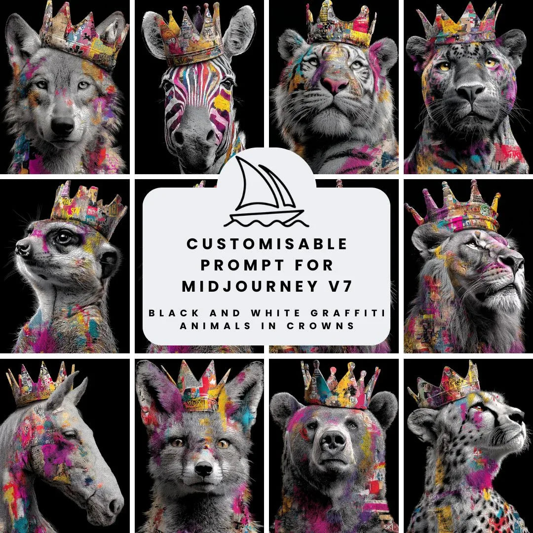 Graffiti Animal Portraits in Crowns Prompt - CITTRA Collective