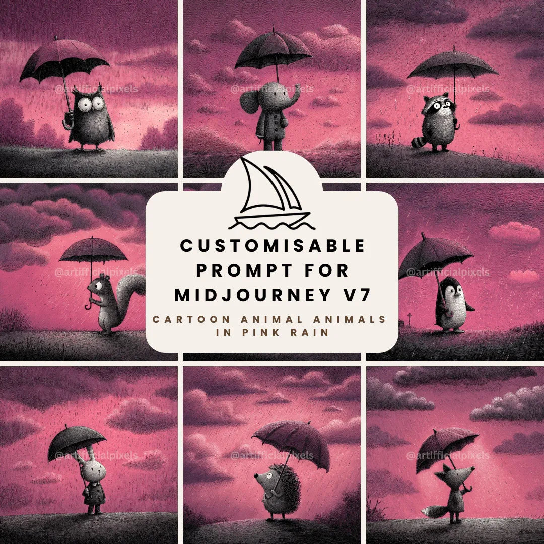 Whimsical Animals in Rain Midjourney Prompt - CITTRA Collective