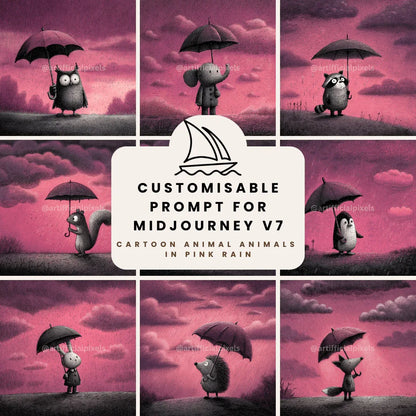 Whimsical Animals in Rain Midjourney Prompt - CITTRA Collective