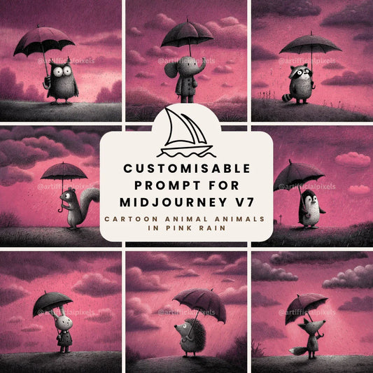 Whimsical Animals in Rain Midjourney Prompt - CITTRA Collective
