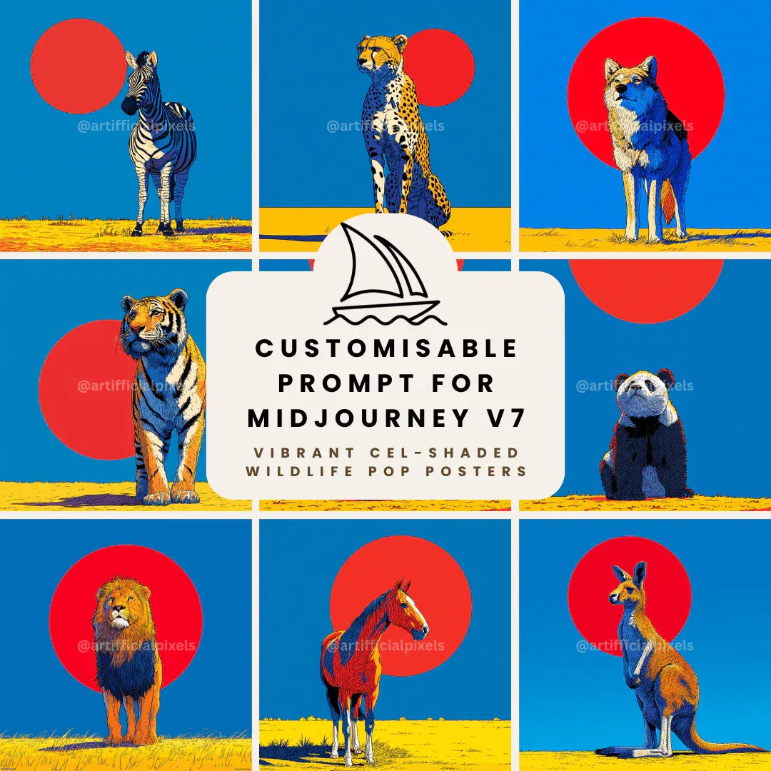 Vibrant Pop Art Animals Midjourney Prompt for Digital AI Art - CITTRA Collective