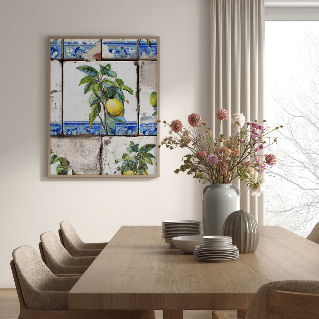 Realistic Portuguese Azulejo Lemon Poster – Mediterranean Tile Print