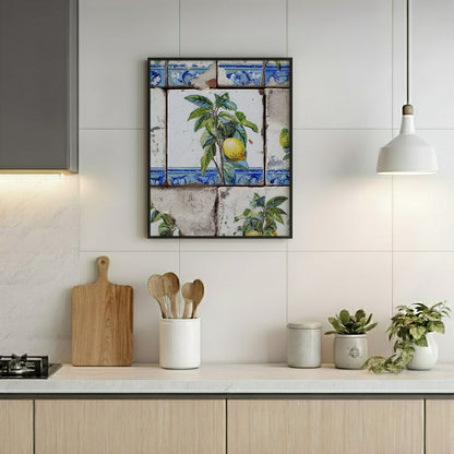 Realistic Portuguese Azulejo Lemon Poster – Mediterranean Tile Print