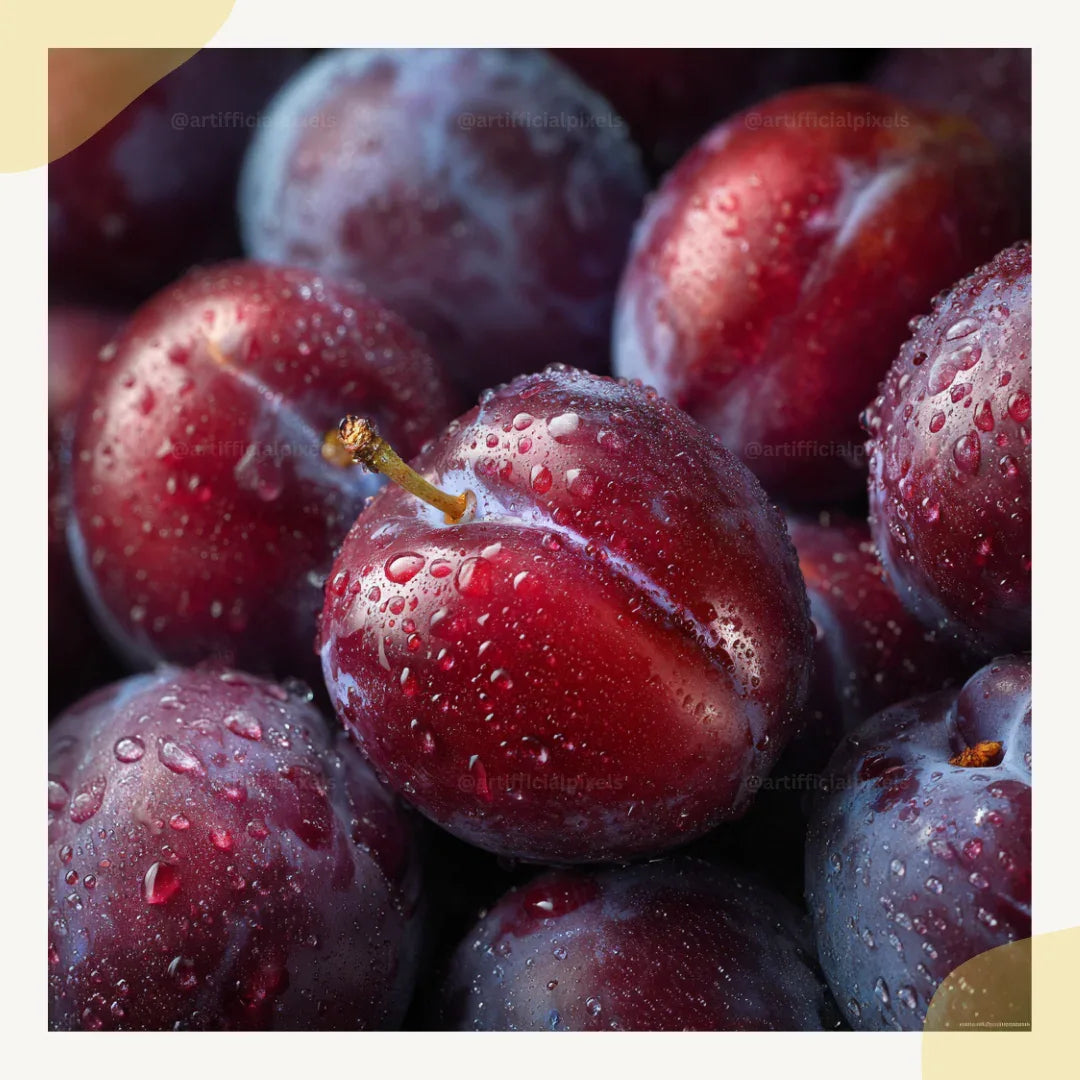 Photorealistic-close-up-of-a-juicy-plums-Midjourney-generated-image-with-water-droplets-and-soft-shadows-on-a-dark-background
