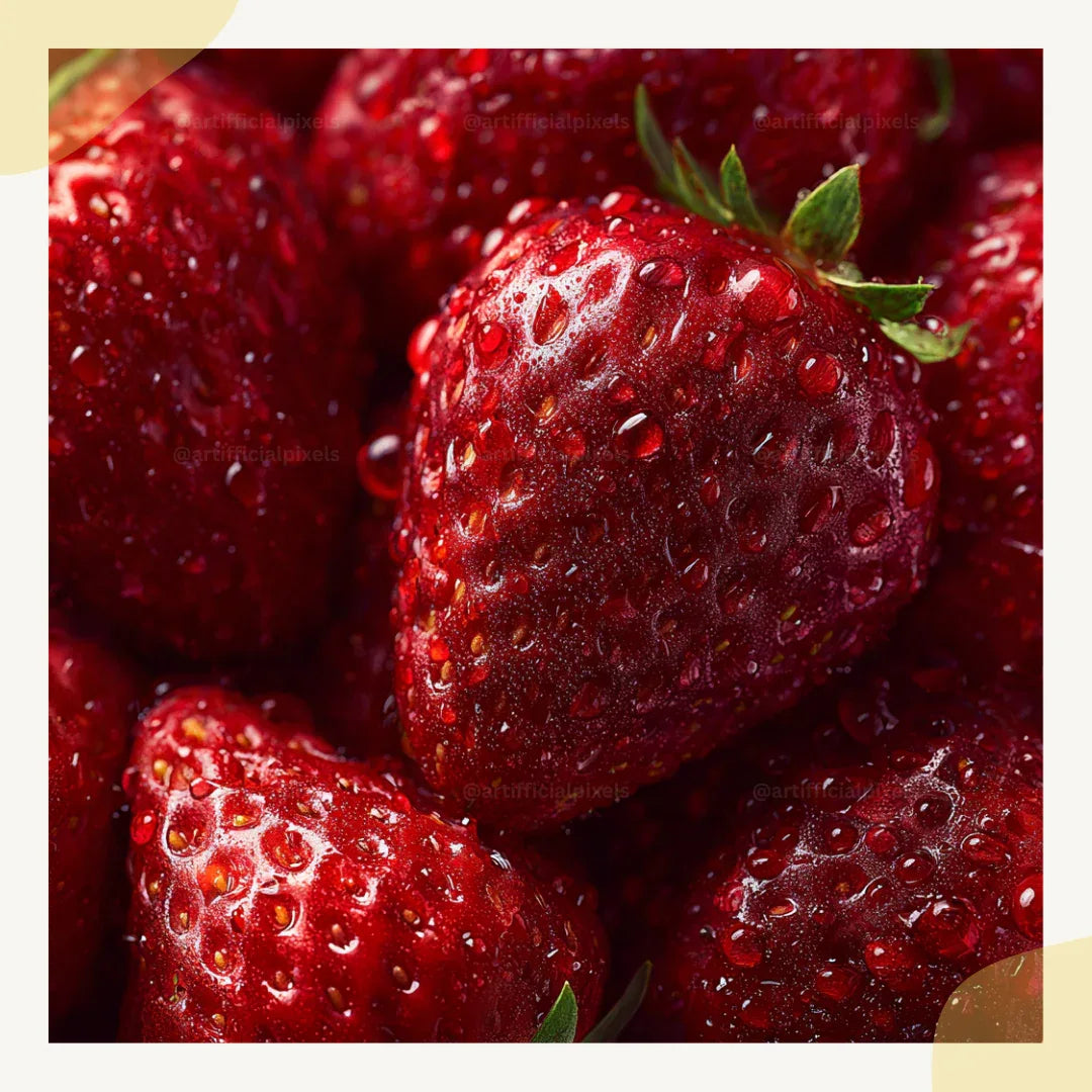Photorealistic-close-up-of-a-juicy-strawberries-Midjourney-generated-image-with-water-droplets-and-soft-shadows-on-a-dark-background