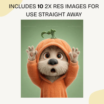 Editable Midjourney Prompt for Cute Pixar-Style Animals in Pumpkin Costumes - CITTRA Collective