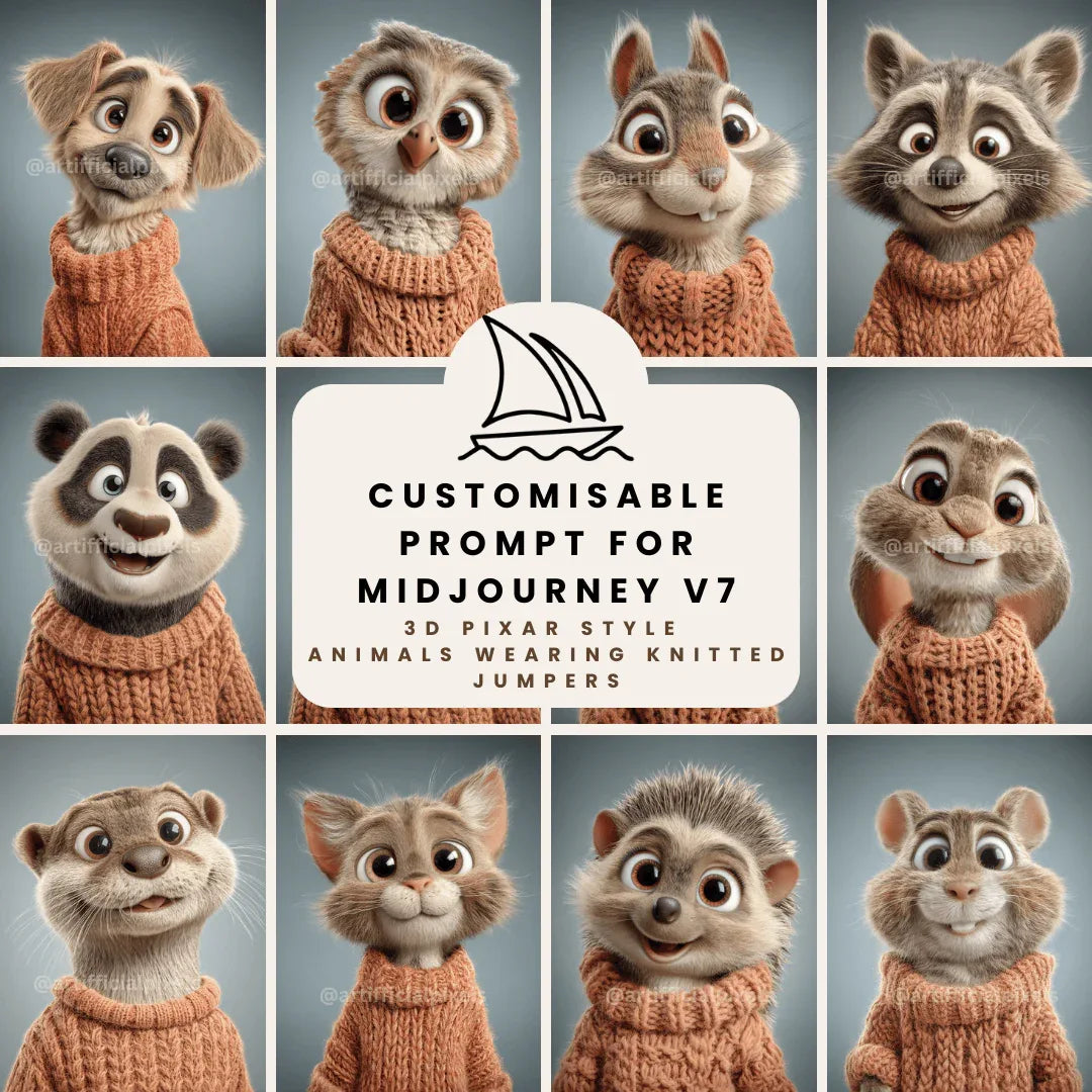 Pixar Style Animals Wearing Orange Jumpers Midjourney Prompt - CITTRA Collective