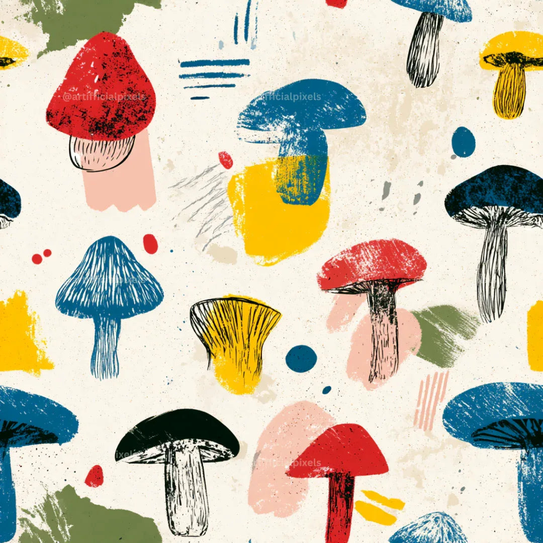 playful-sketch-illustration-patterns-midjourney-ai-prompt-mushroom