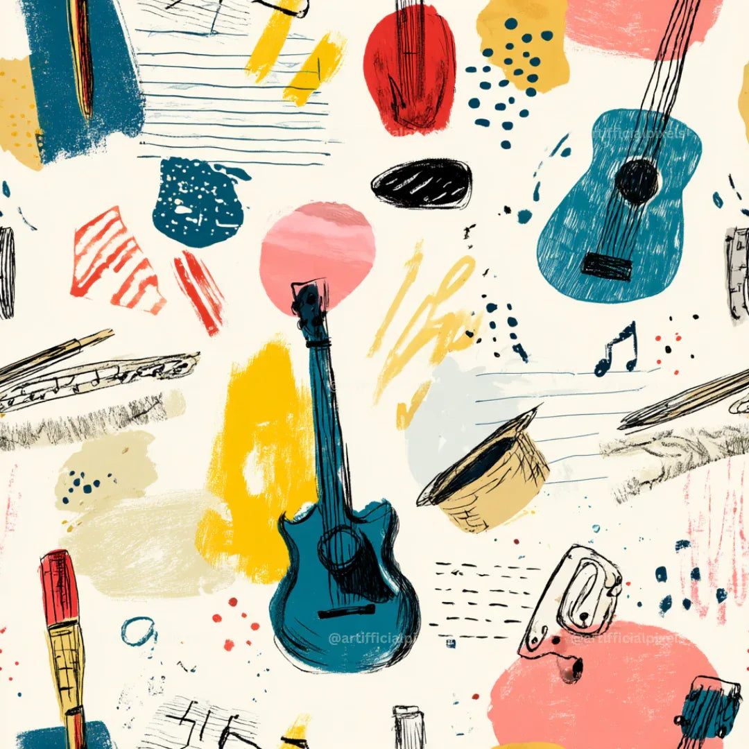 playful-sketch-illustration-patterns-midjourney-ai-prompt-musical-instruments