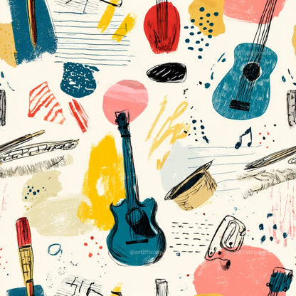 playful-sketch-illustration-patterns-midjourney-ai-prompt-musical-instruments