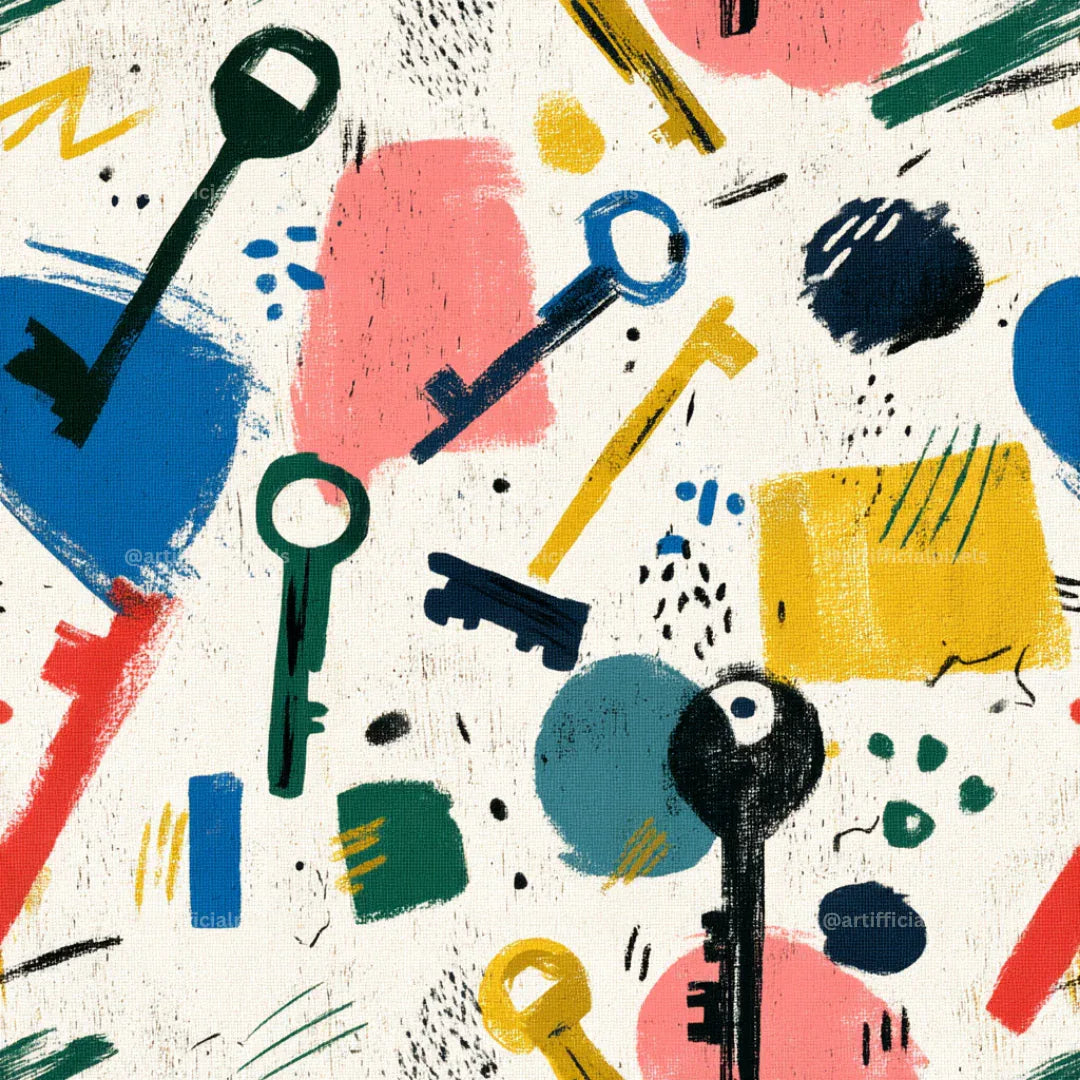 playful-sketch-illustration-patterns-midjourney-ai-prompt-vintage-keys