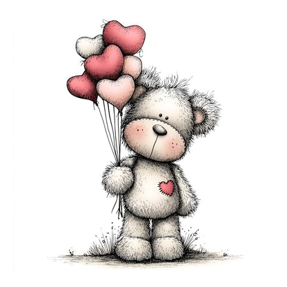 Soft pastel plush bear holding love hearts in a cute valentines style