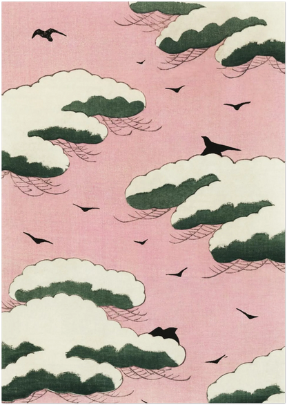 A0 extra-large wall art visual featuring the Shin Bijutsukai pink sky and abstract cloud design, shown on a plain background to highlight print layout, crop accuracy, and artwork texture.